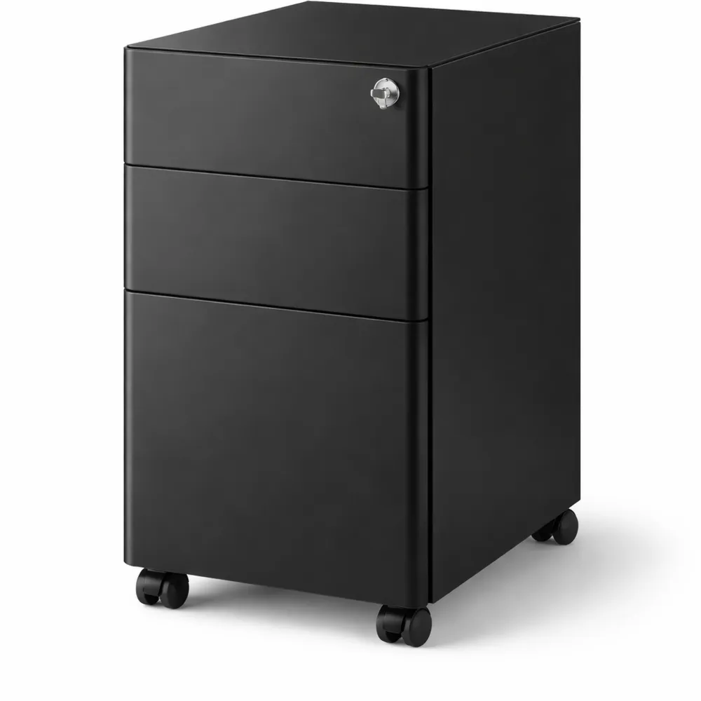 Cassettiera da ufficio con rotelle e serratura, adatta per documenti A4 e cartelle sospese, colore nero