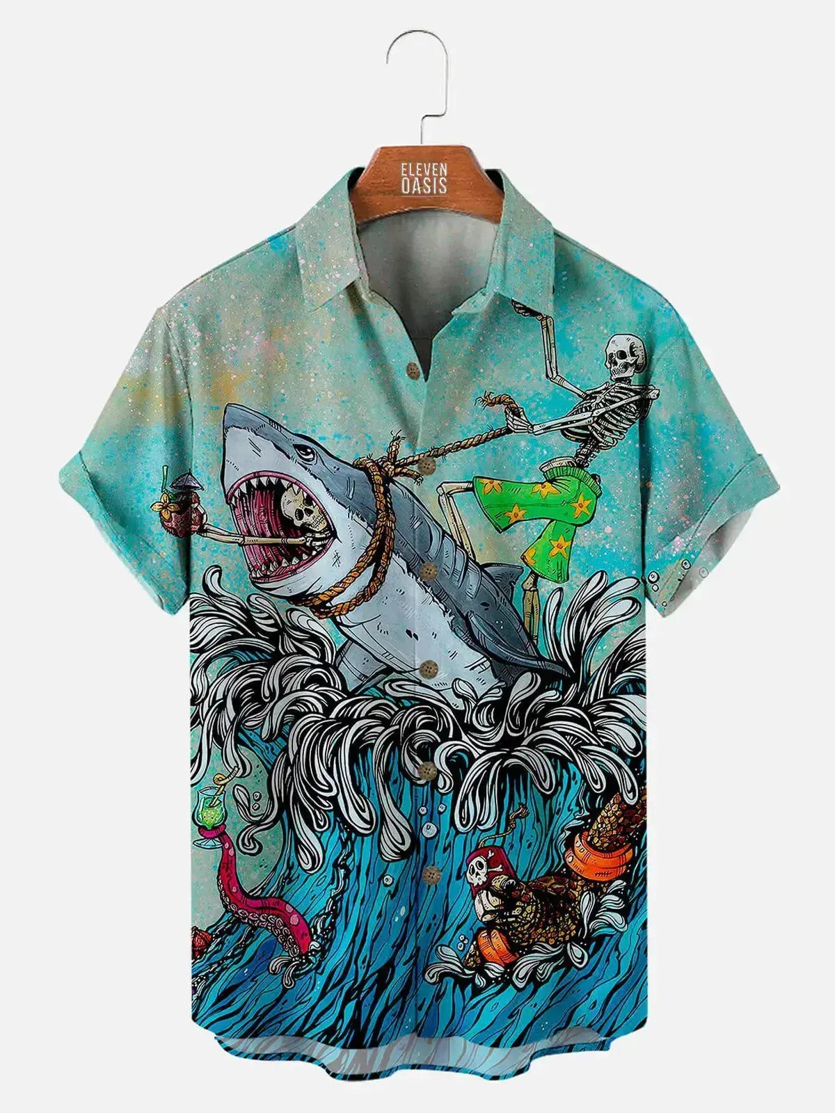 Men's Hawaiian Great White Shark Pattern Short Sleeve Shirt