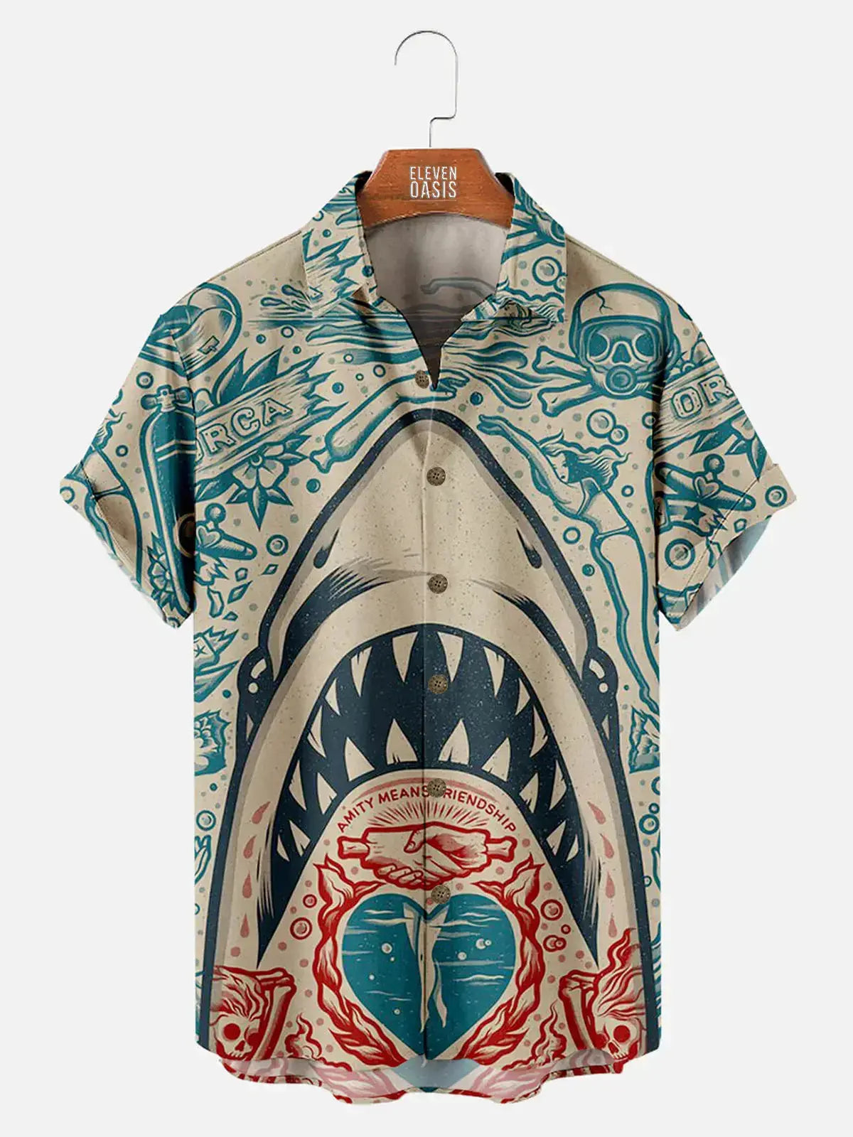 Men's Hawaiian Great White Shark Pattern Short Sleeve Shirt