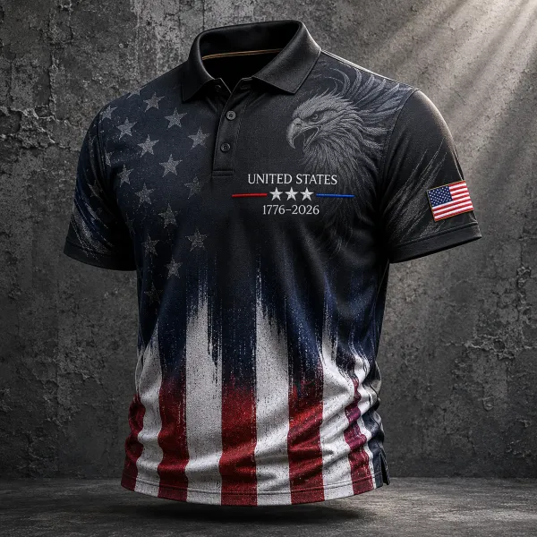 Men's Dark Eagle Tactical Patriotic Short Sleeve Polo Shirt