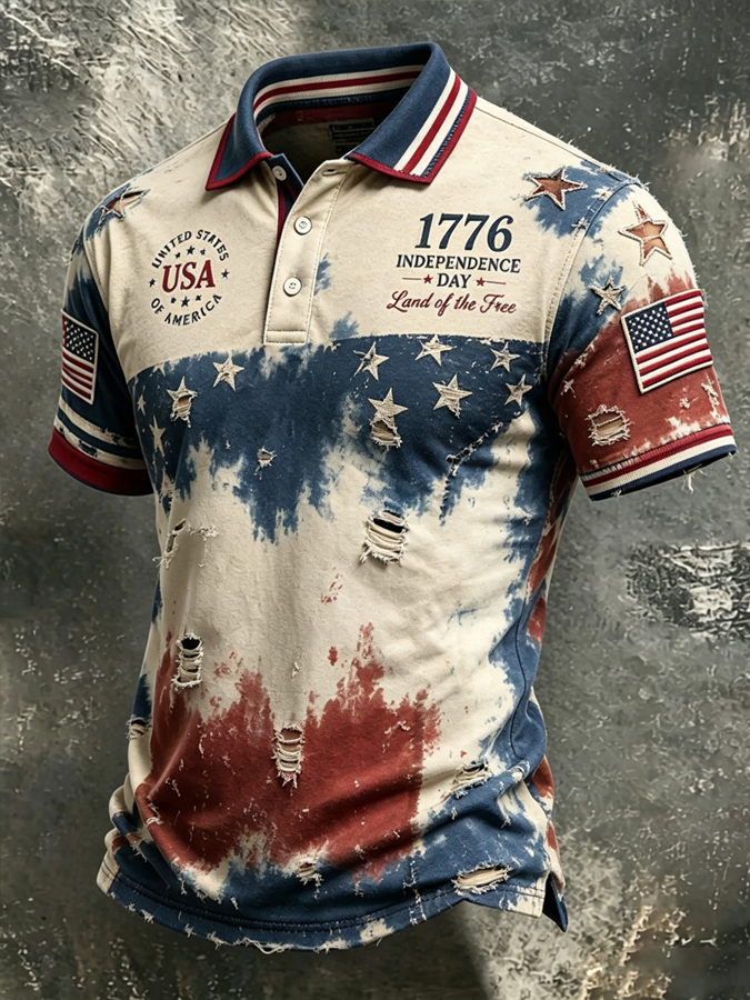 Men's USA 1776-2026 Printed Casual Polo Shirt