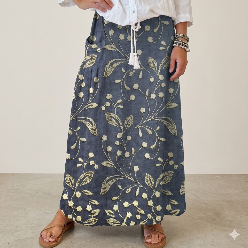 Women's Vintage Floral Art Print Pocket Cotton Dress