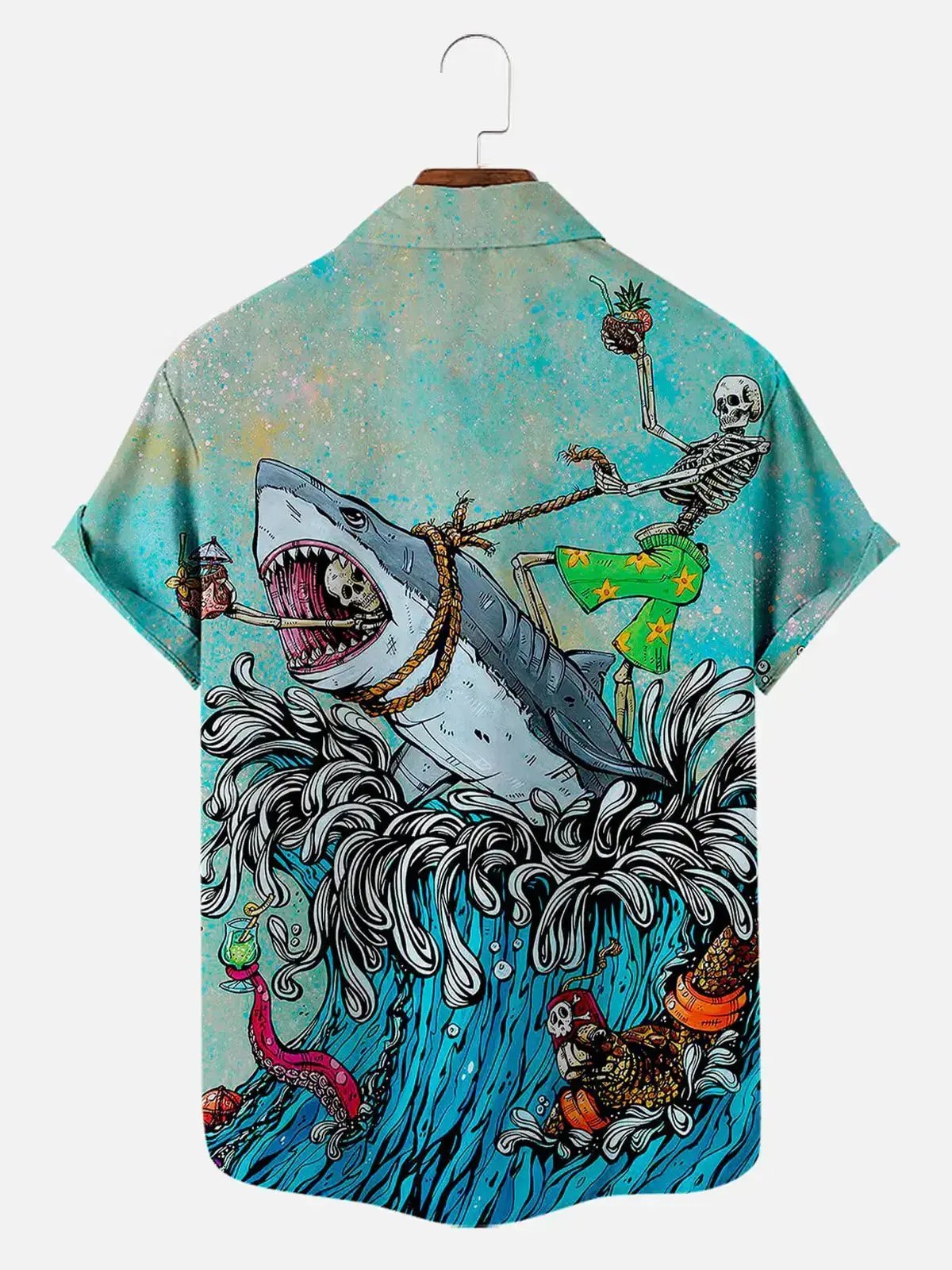 Men's Hawaiian Great White Shark Pattern Short Sleeve Shirt