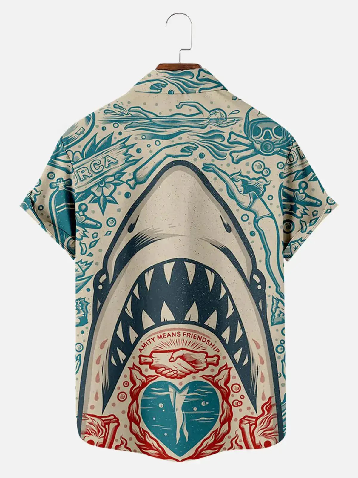 Men's Hawaiian Great White Shark Pattern Short Sleeve Shirt