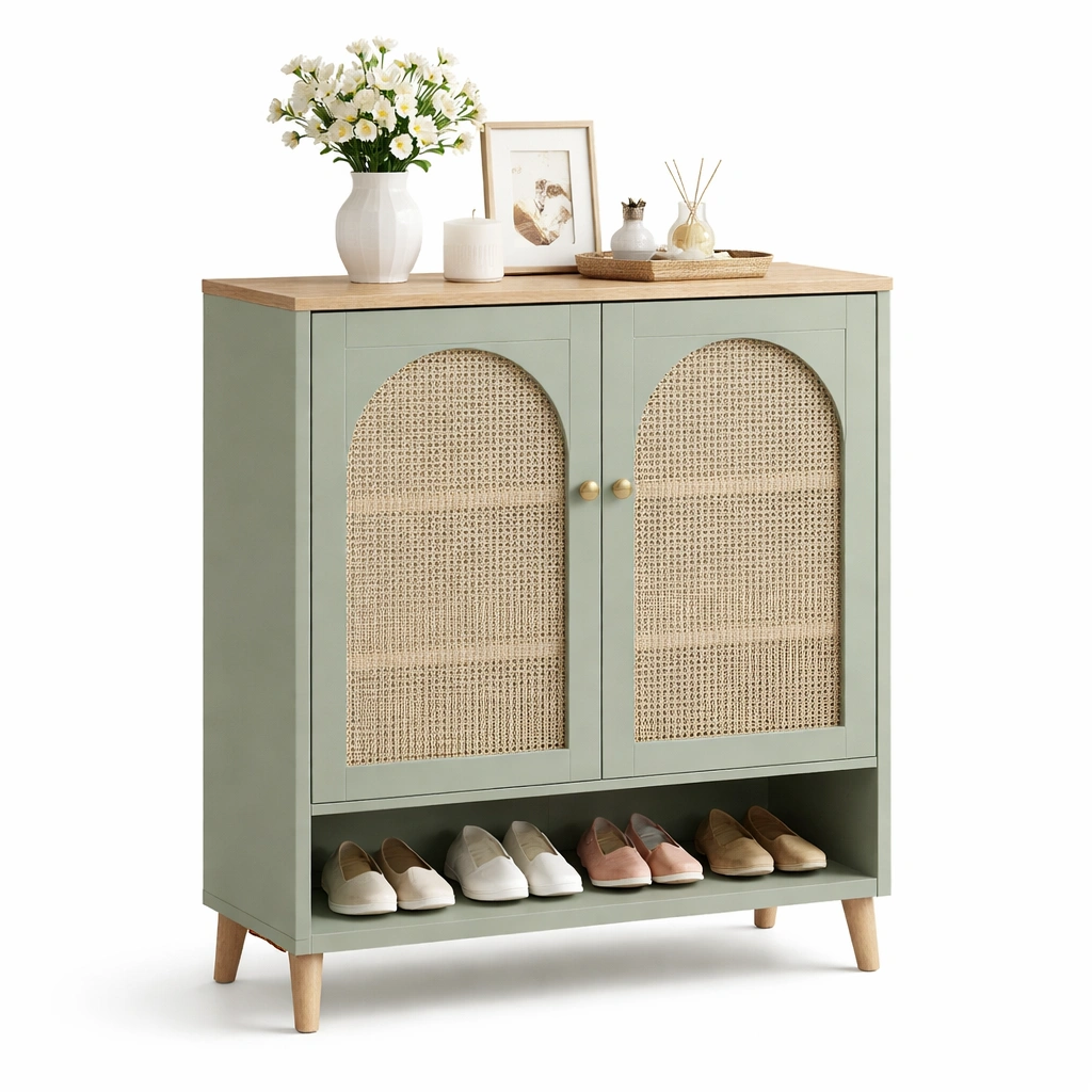 Schuhschrank in grun mit rattan turen-kerlnova