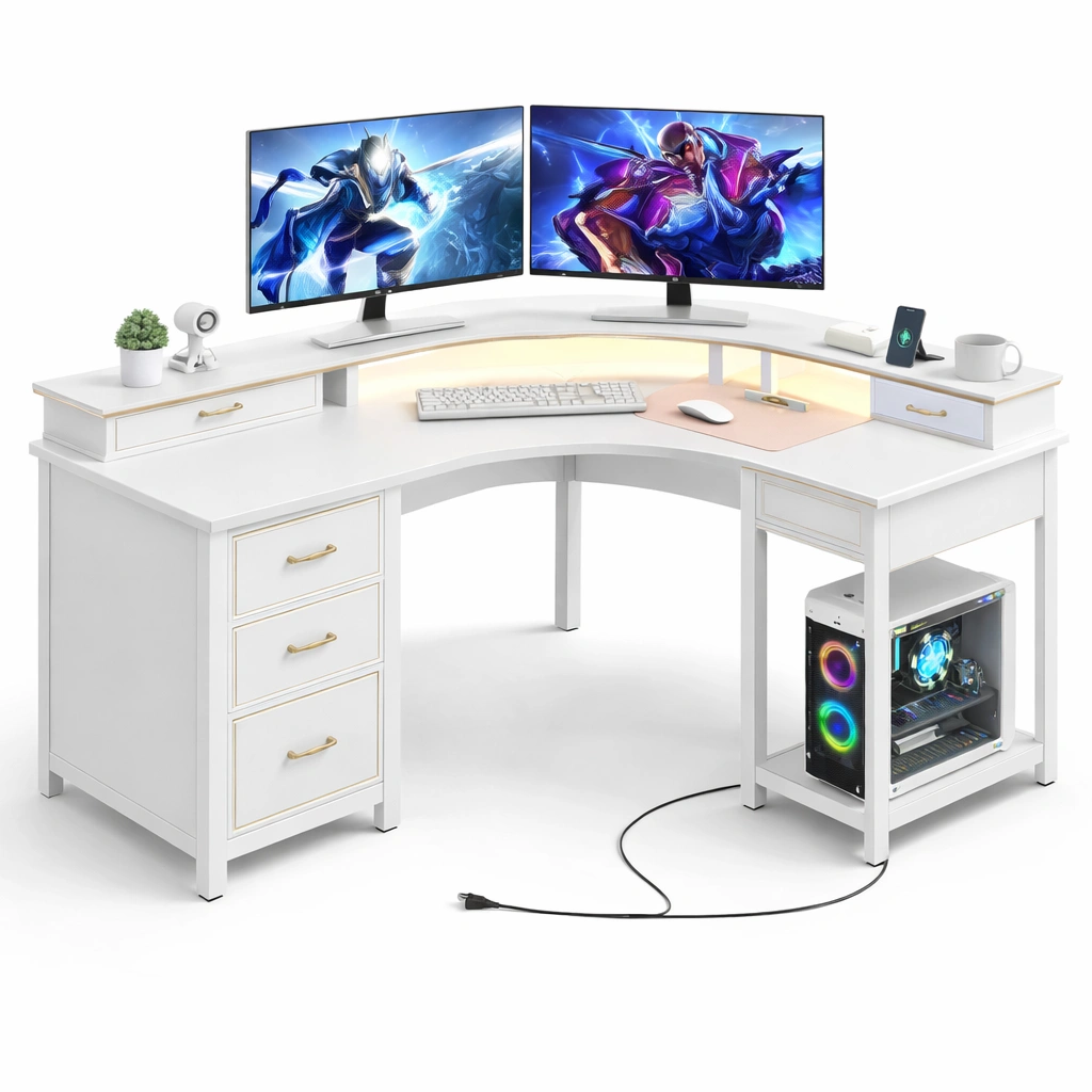 Eckschreibtisch weiss mit schubladen-kerlnova