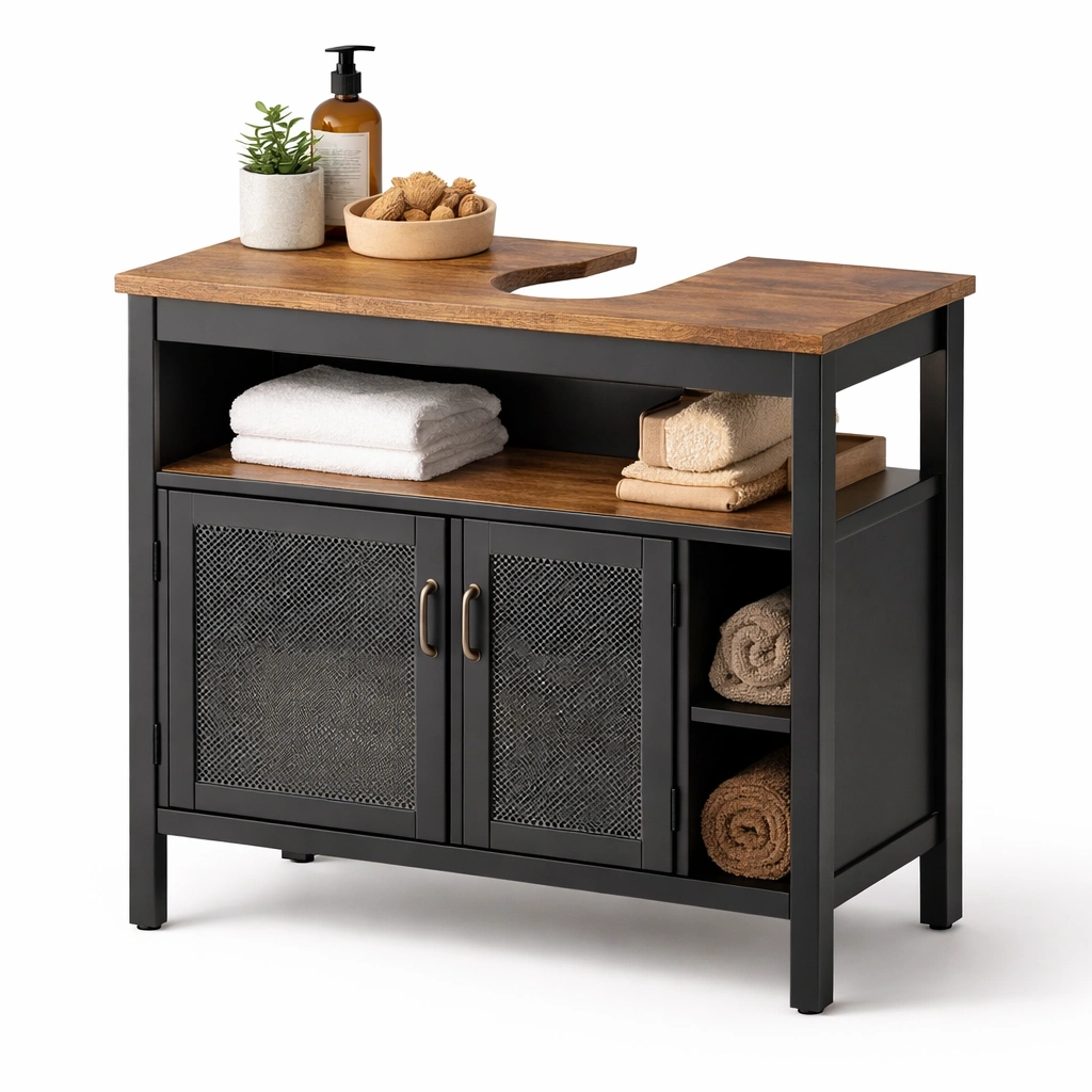 Badezimmermoebel industrial mit Holzplatte-kerlnova