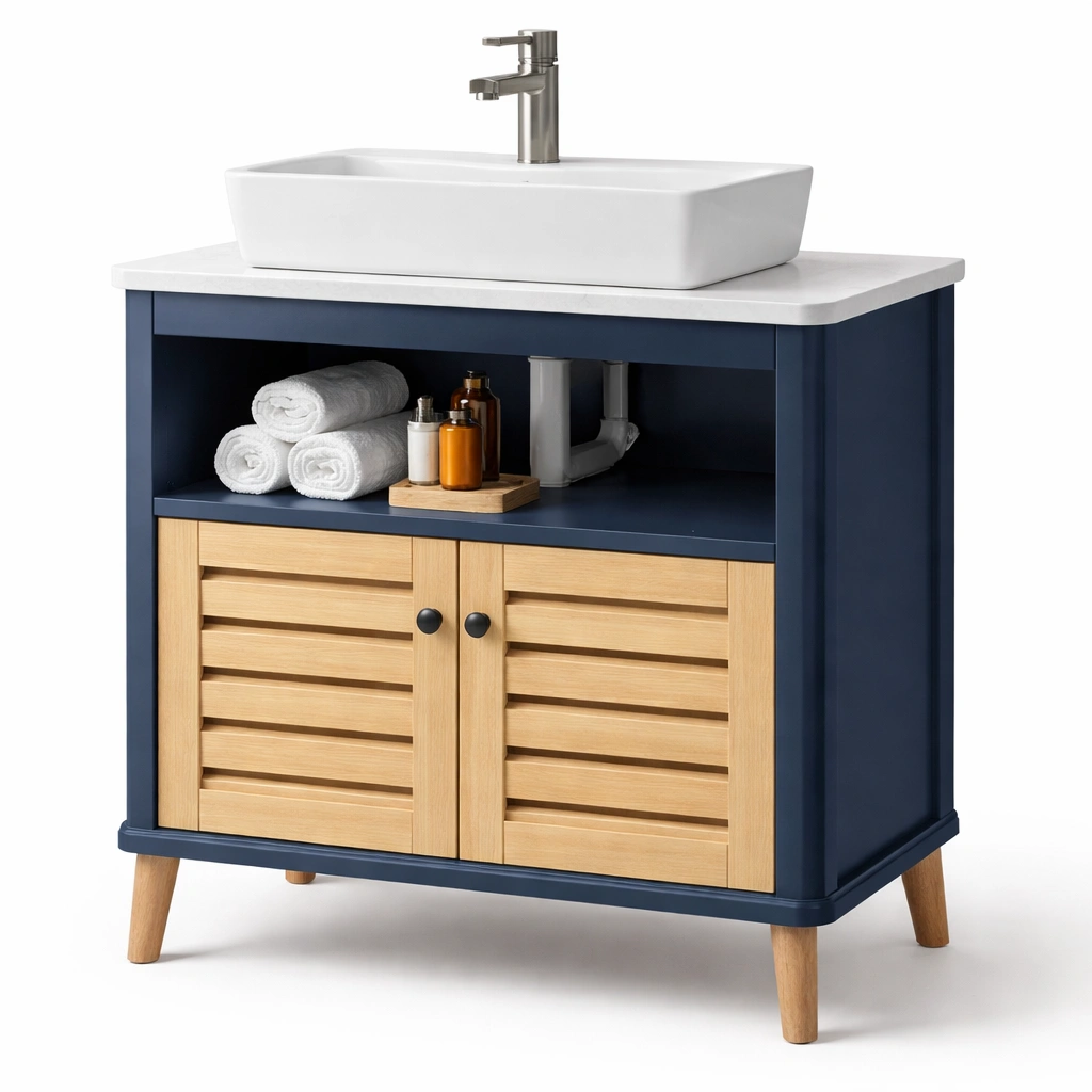 Badezimmermoebel modern blau mit Waschbecken-kerlnova