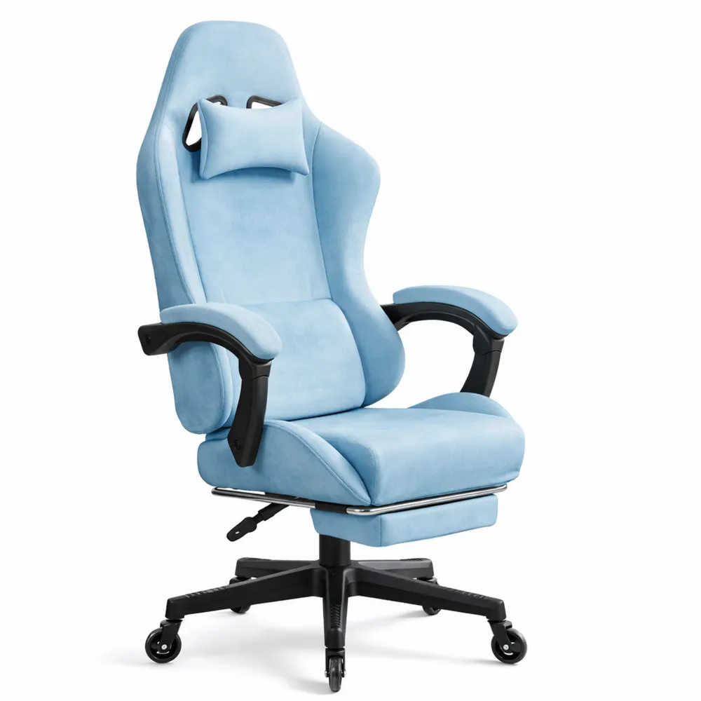 Sedia da gaming ergonomica regolabile in tessuto scamosciato, blu