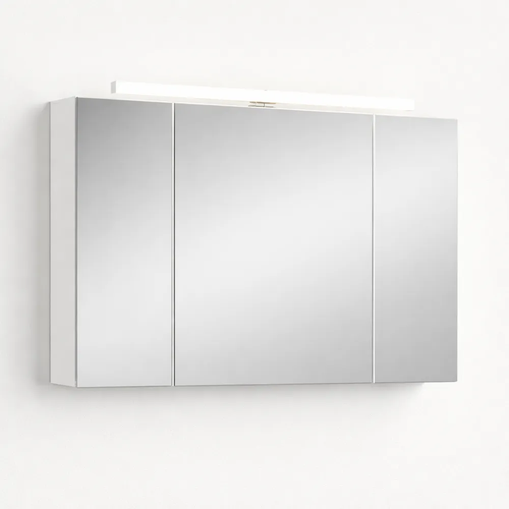 Armadio a Specchio per Bagno con Illuminazione LED e Presa Elettrica, 3 Ante e Mensola Regolabile, 90x16x60cm, Bianco