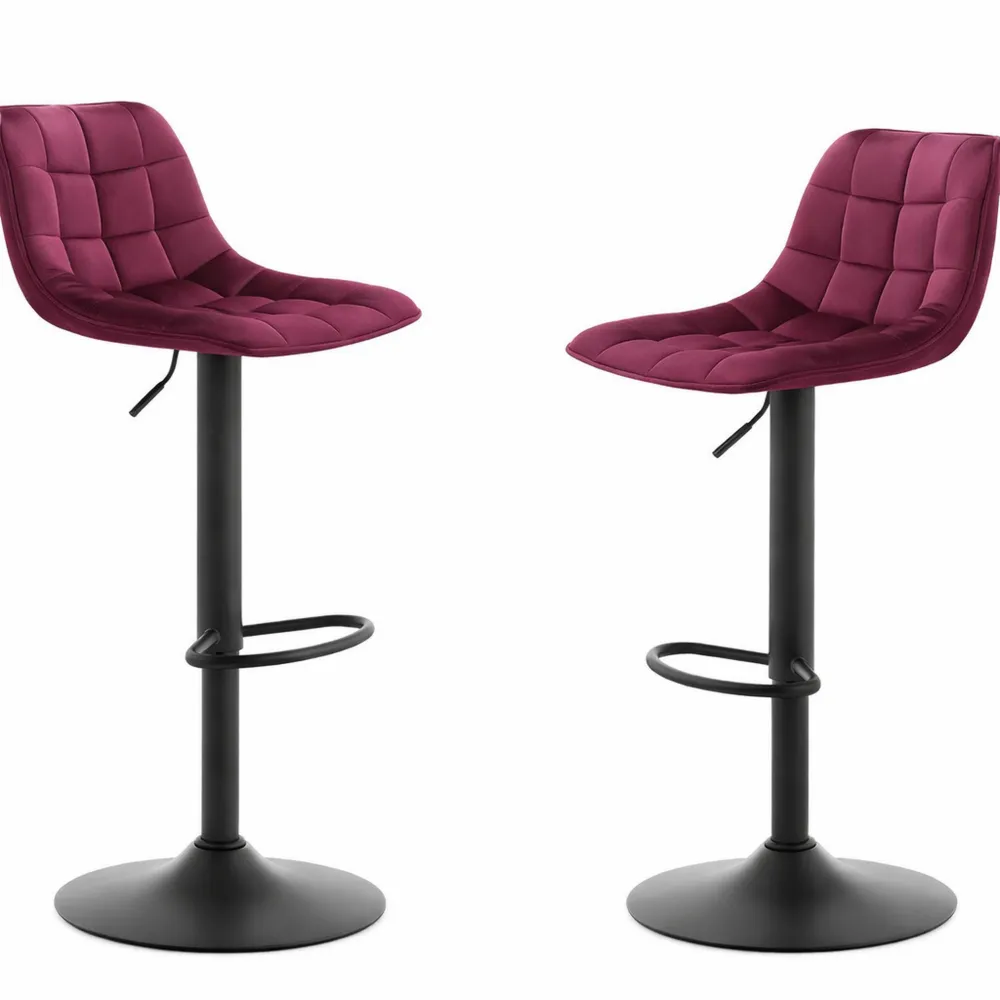 Set di 2 sgabelli da bar moderni con poggiapiedi in velluto bordeaux