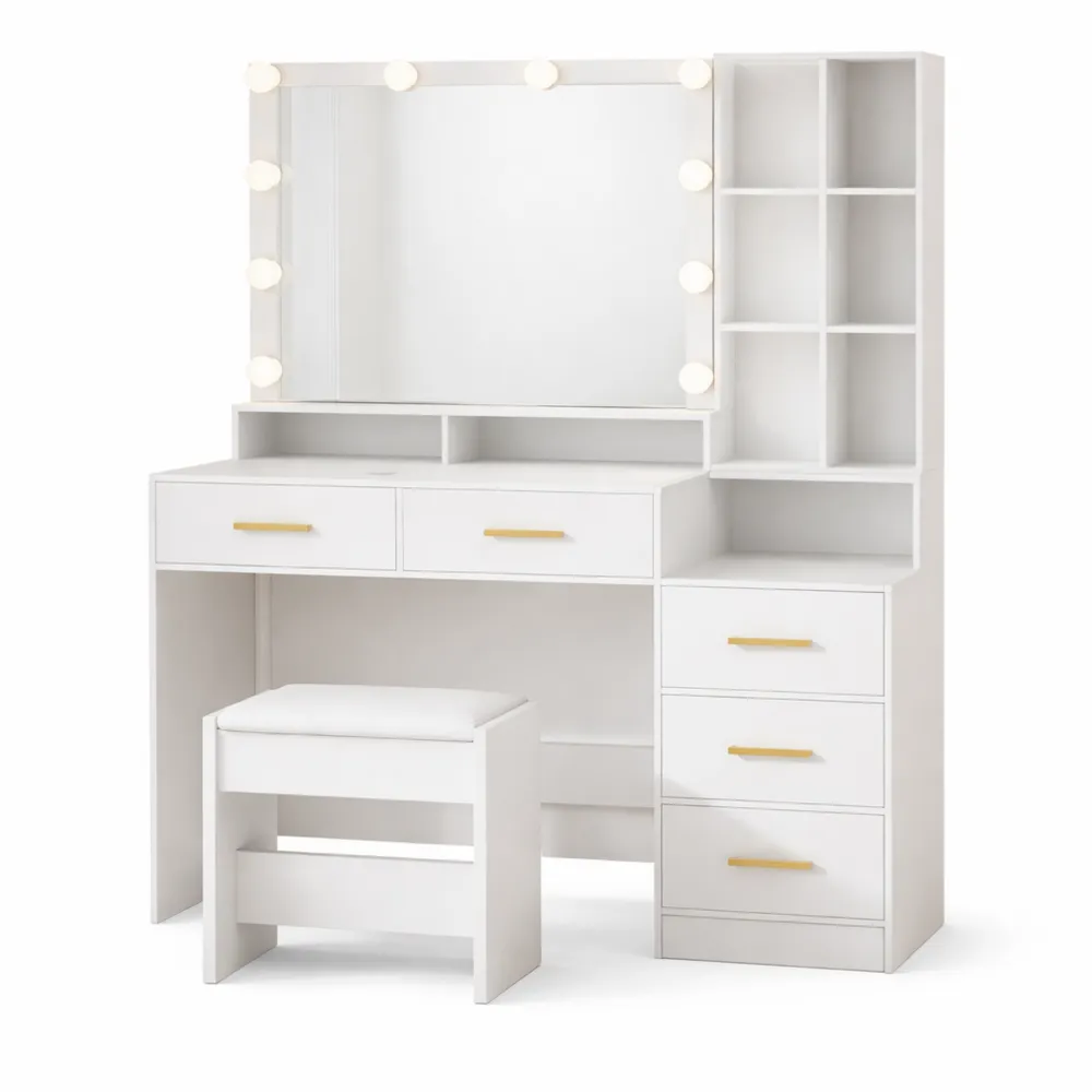 Toeletta da Trucco Moderna con Luci LED, Specchio e Sgabello