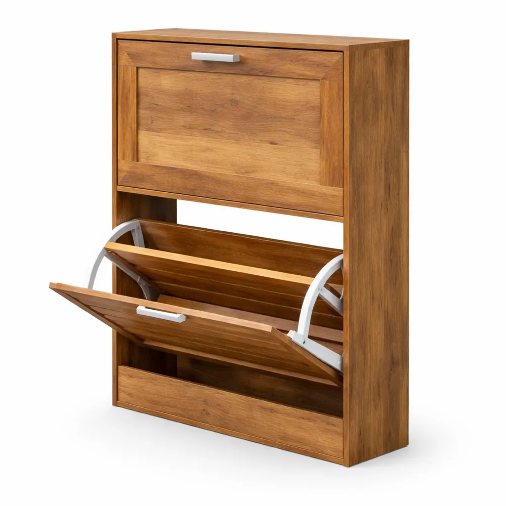 Scarpiera Salvaspazio Moderna a 2 Ribalte per Ingresso, 60x23x79 cm, Noce