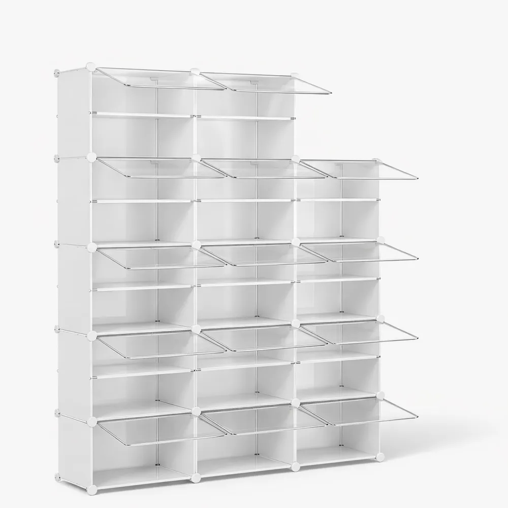 Scarpiera alta con 21 scomparti in bianco per ingresso e camera