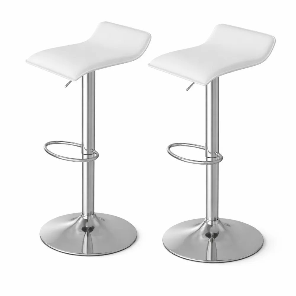 Set di 2 sgabelli da bar regolabili e girevoli a 360° per cucina e caffè, con poggiapiedi, bianco e argento