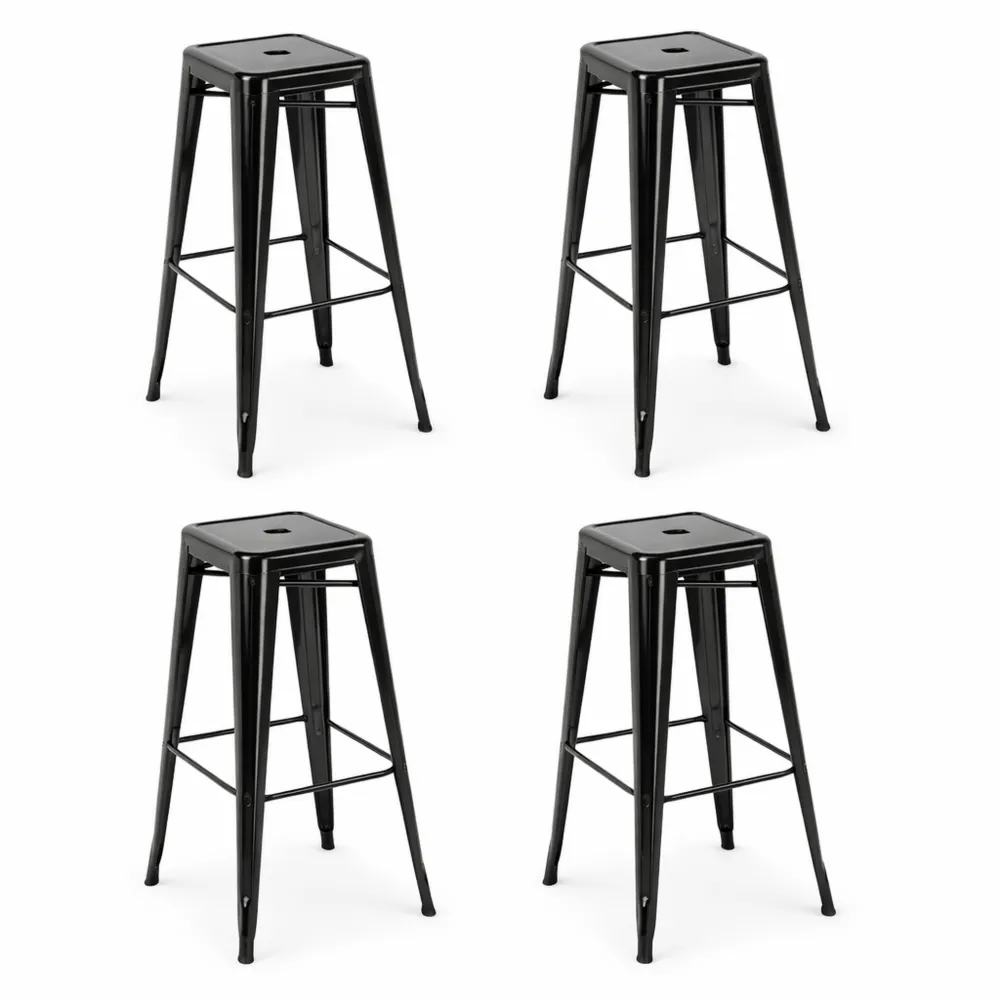 Set di 4 sgabelli da bar impilabili in metallo con poggiapiedi, stile industriale