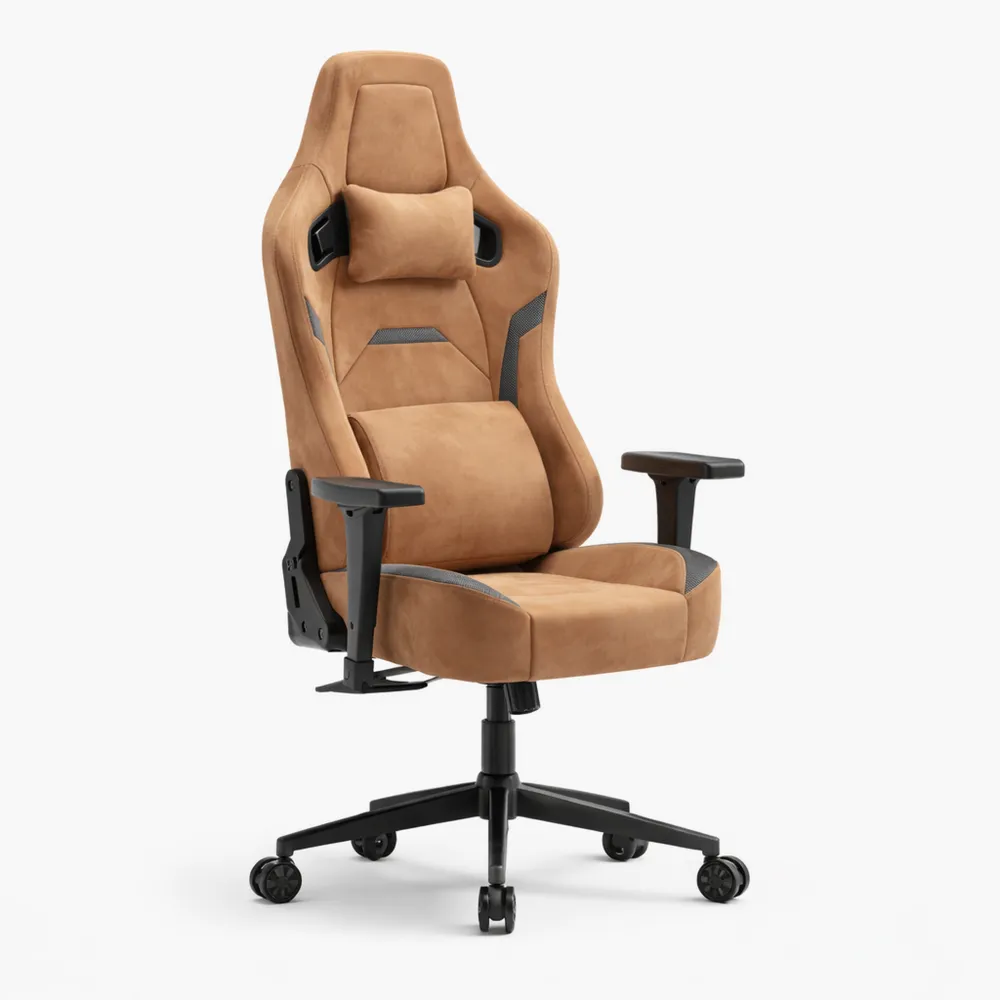 Sedia Ergonomica per Gaming in Pelle Scamosciata, Reclinabile, Braccioli 3D, Base Robusta, Ruote Silenziose, Fino a 180kg
