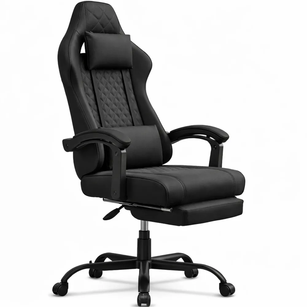 Sedia da Gaming Ergonomica con Massaggio e Cuscino Lombare, Capacità 150 Kg, Nero e Bianco