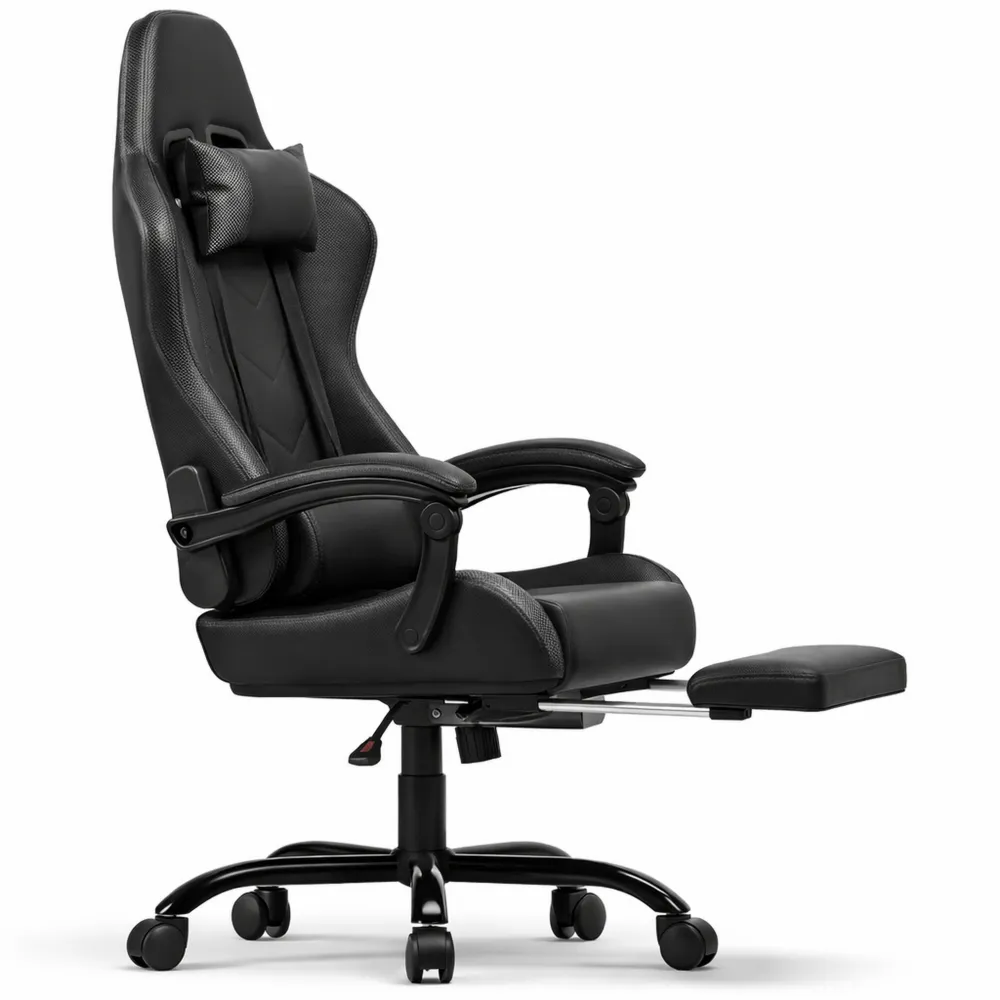 Sedia da Gaming Massaggiante con Poggiapiedi Telescopico e Supporto Lombare