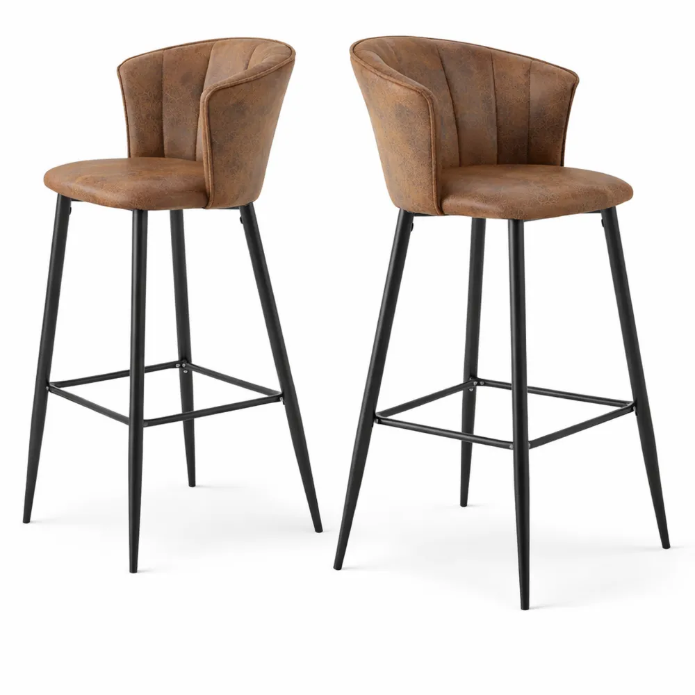 Set di 2 sgabelli da bar con poggiapiedi e braccioli in pelle scamosciata vintage