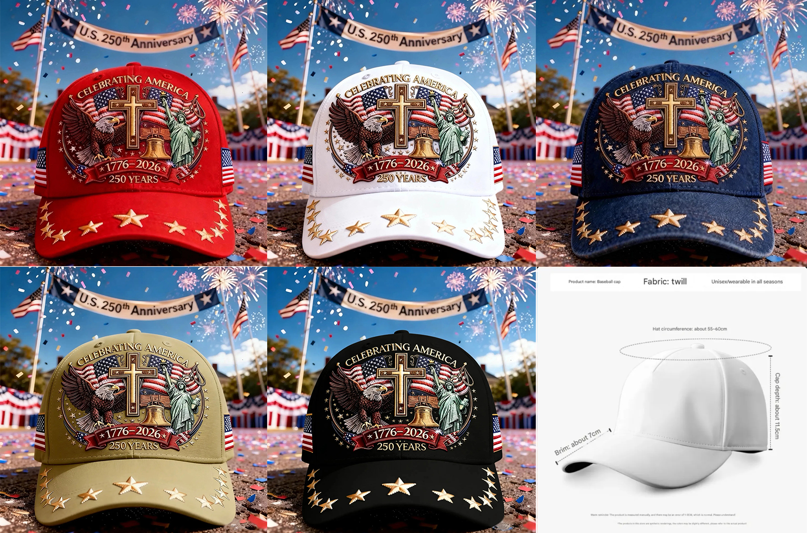 🦅Eagle & Liberty & Cross🎆United States 250th Anniversary Hat🧢