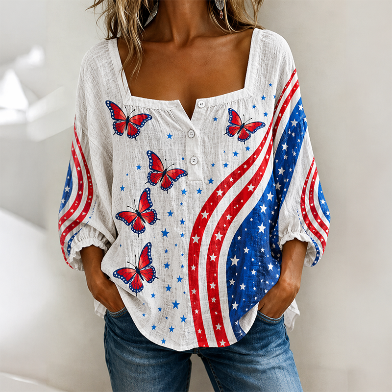 Women's US 250th Anniversary Casual Cotton-Linen Top
