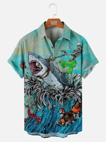 Men's Hawaiian Great White Shark Pattern Short Sleeve Shirt