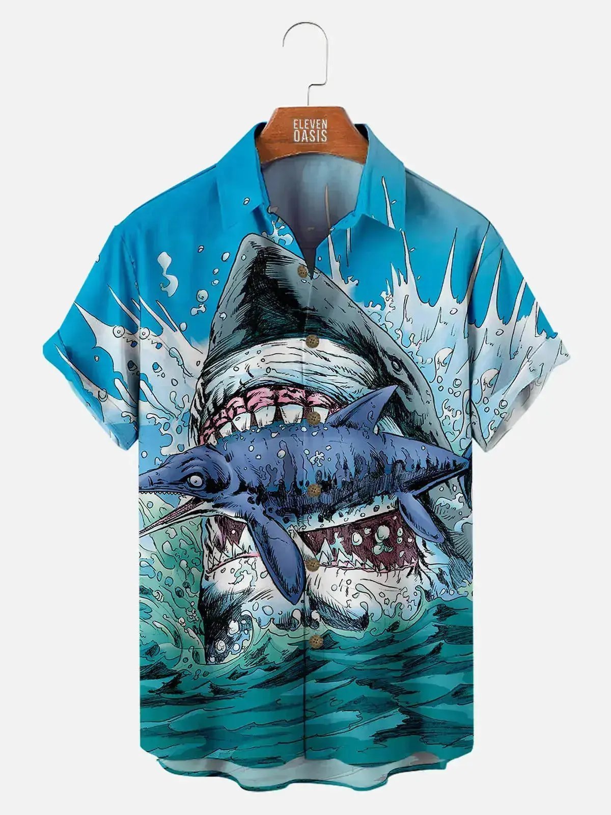 Men's Hawaiian Great White Shark Pattern Short Sleeve Shirt
