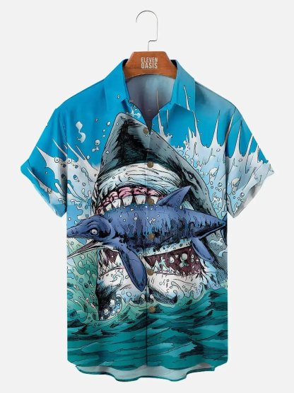 Men's Hawaiian Great White Shark Pattern Short Sleeve Shirt