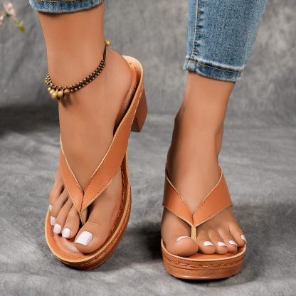 Women's Fashion Split Toe Design Outdoor Beach Non-Slip Thick Wedge Slippers
