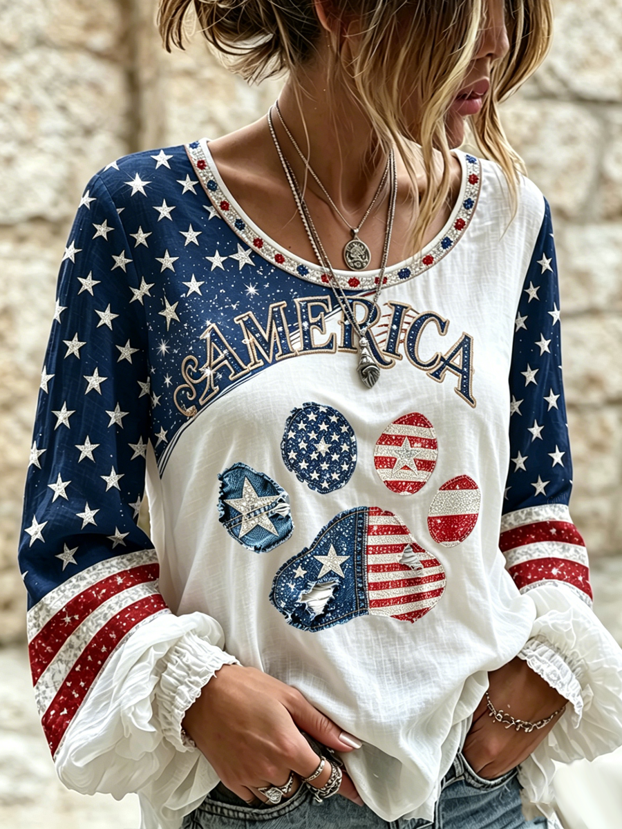 Women'S Independence Day Patriotic Claw Patch Art Printed Top