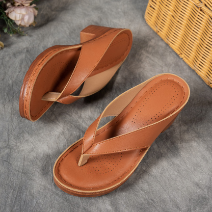 Women's Fashion Split Toe Design Outdoor Beach Non-Slip Thick Wedge Slippers