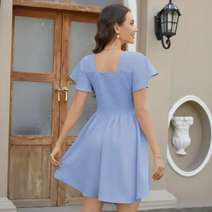 Florboom Women's Floral Lace Boho Deep V Neck Mini Dress Flutter Short Sleeve A-Line Flowy Dresses Perfect for Family Pictures,Wedding Guest, Bride, Baby Shower, Easter, Church