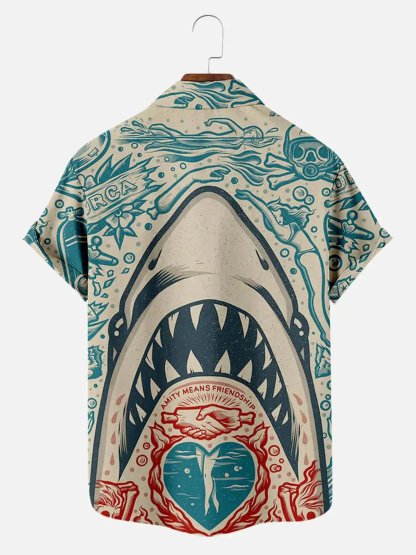 Men's Hawaiian Great White Shark Pattern Short Sleeve Shirt