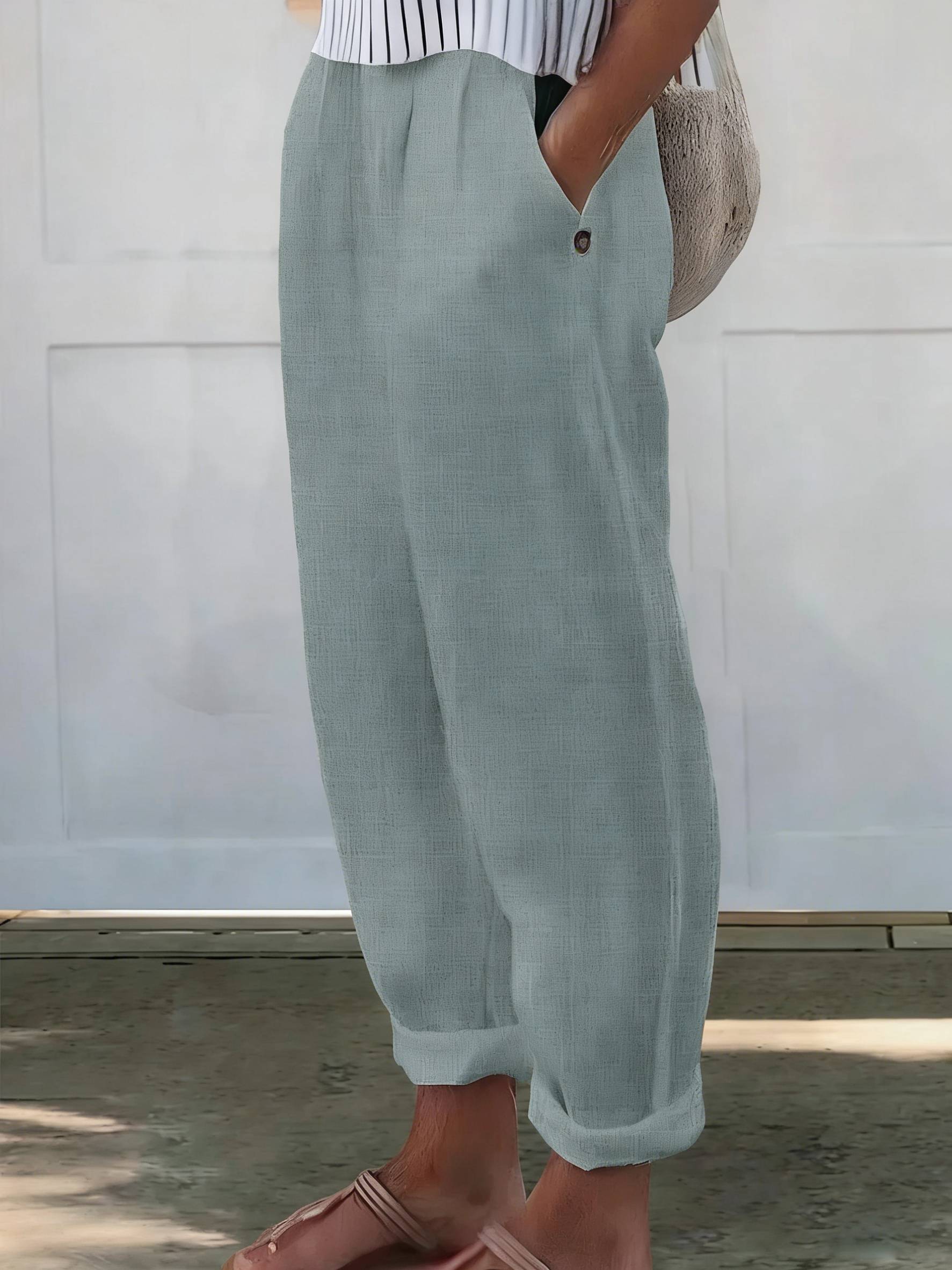 Women's Printed Cotton And Linen Casual Pants