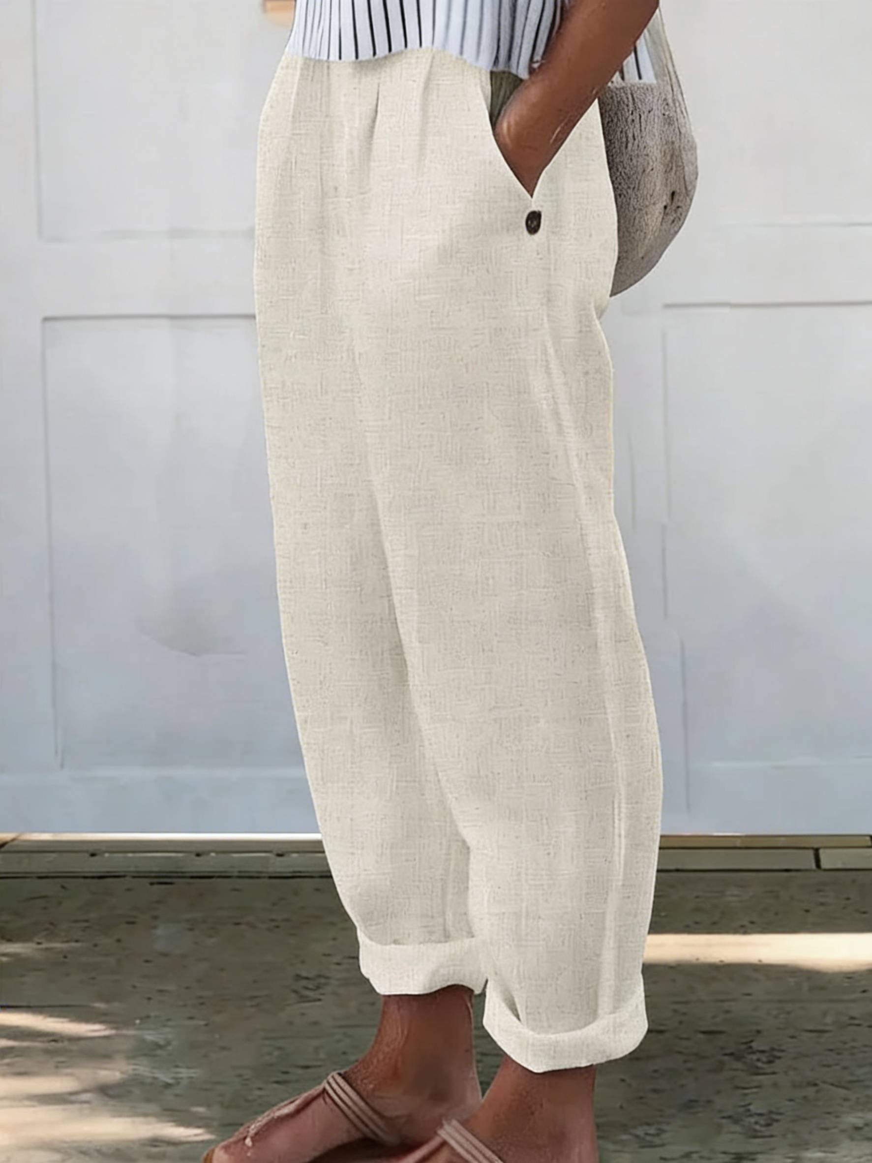 Women's Printed Cotton And Linen Casual Pants