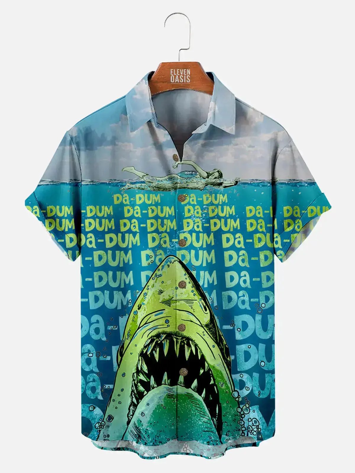 Men's Hawaiian Great White Shark Pattern Short Sleeve Shirt