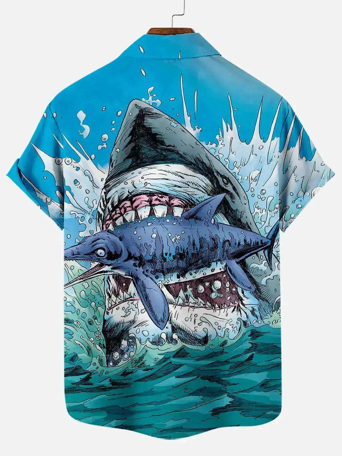 Men's Hawaiian Great White Shark Pattern Short Sleeve Shirt