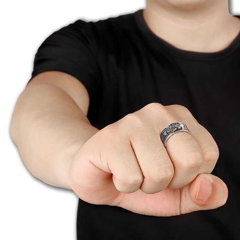 Feng Shui Pixiu Mantra Ring, Pixiu Amulet Ring, 990 Silver Buddhist Good Luck Amulet with Mantra for Double Protection