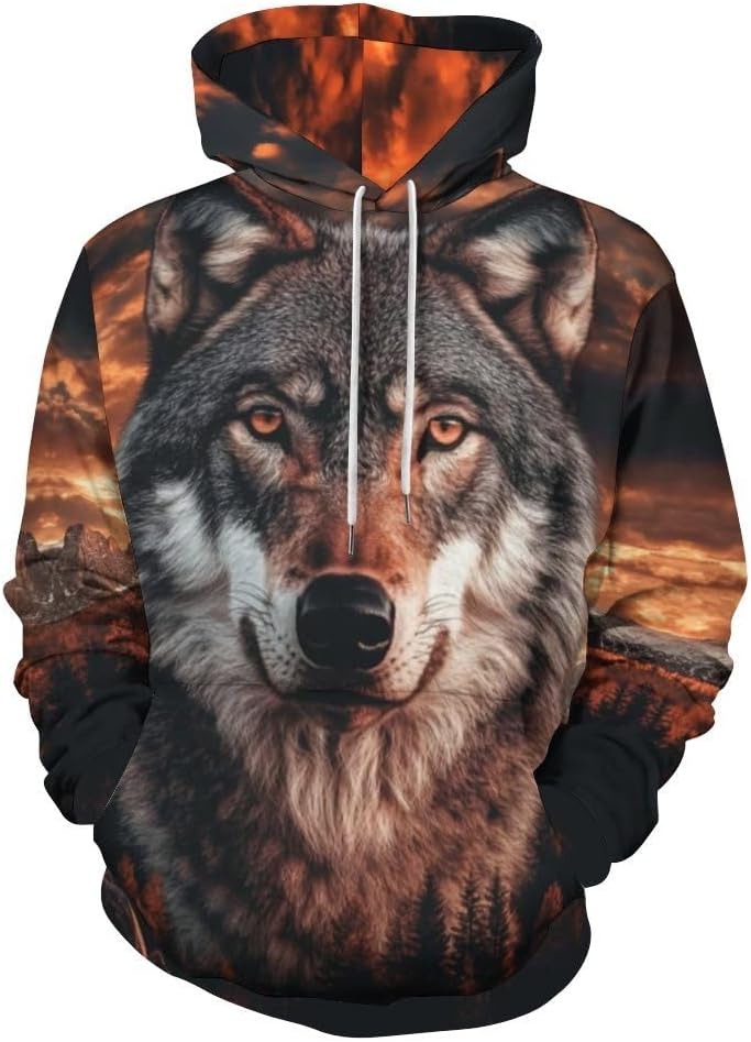 Nisex Novelty Wolf Graphic Hoodie 3D Print Animal Fashion Pocket Sweatshirt