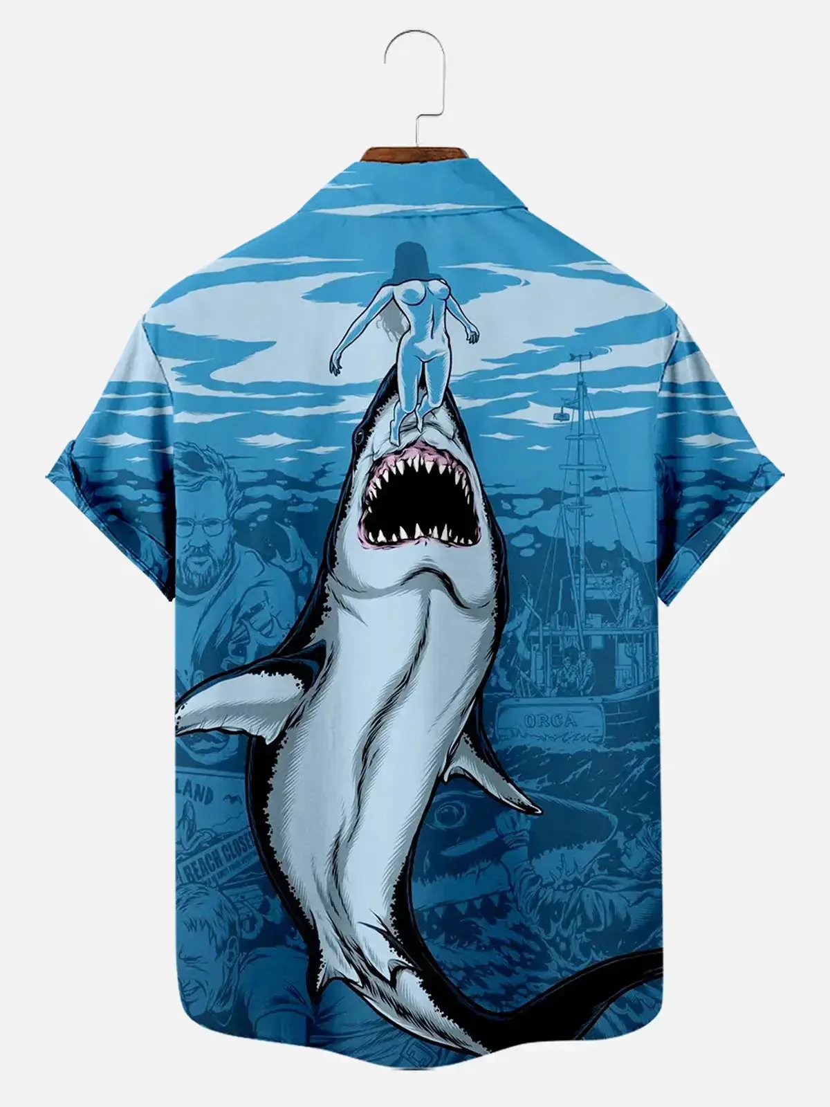 Men's Hawaiian Great White Shark Pattern Short Sleeve Shirt