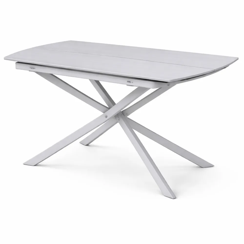 Tavolo da Pranzo Allungabile in Ceramica Bianca e Metallo