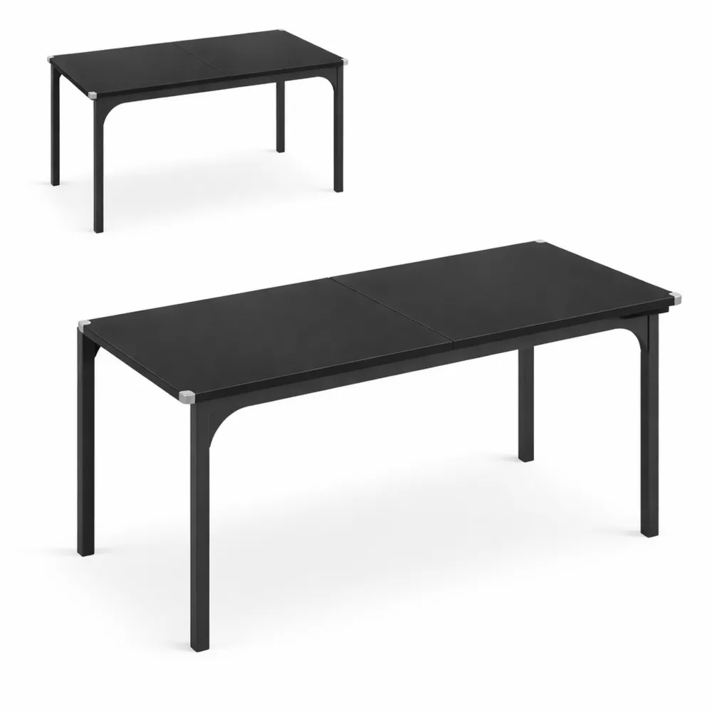 Tavolo Allungabile Rettangolare 4-6 Posti con Gambe in Acciaio, Nero