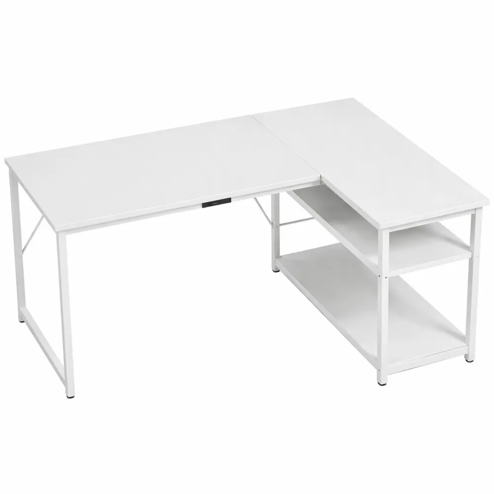 Scrivania Angolare a L con Ripiani e Divisori per Ufficio e Studio