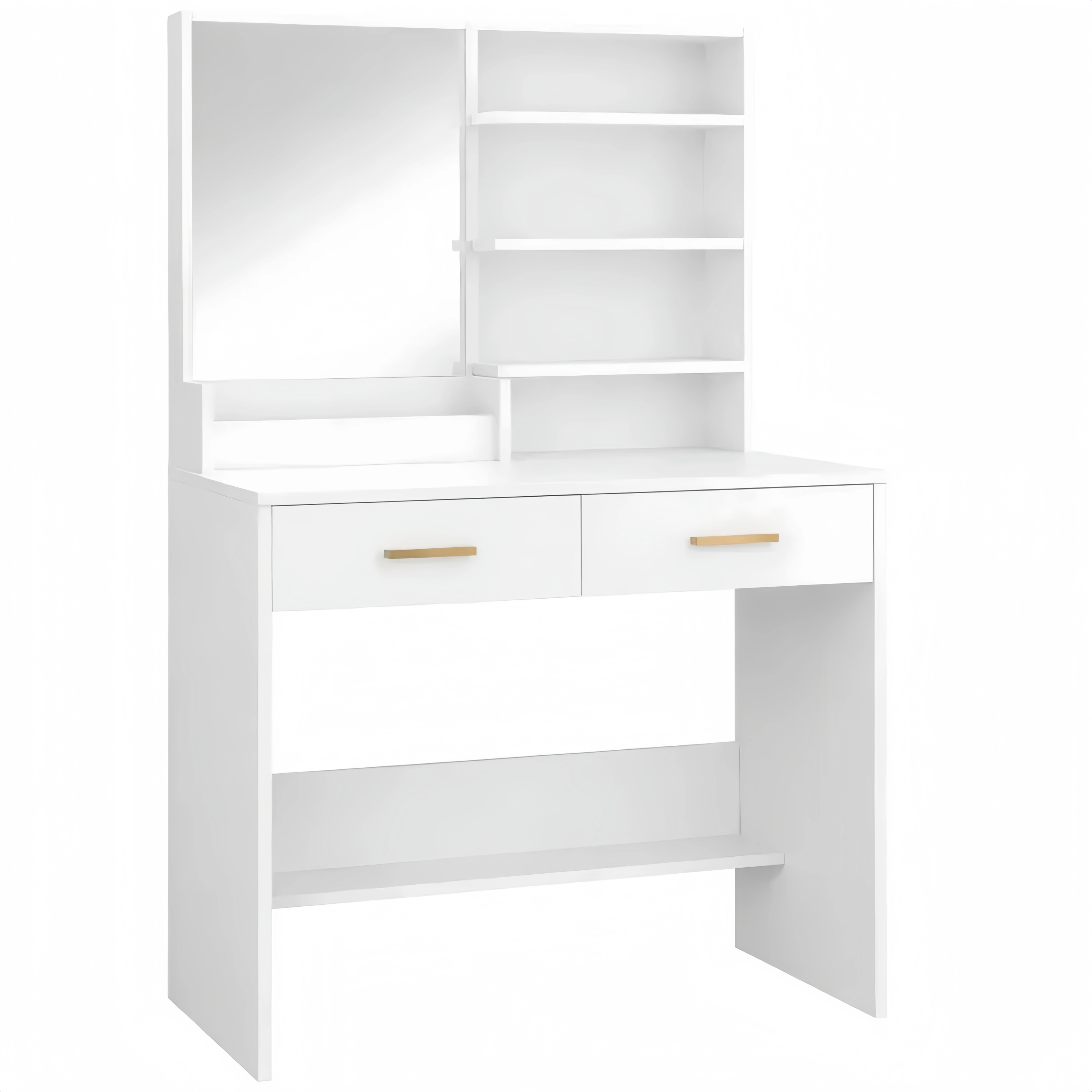 Tavolino da Trucco con Specchio LED e 1 Cassetto, 3 Ripiani, Bianco