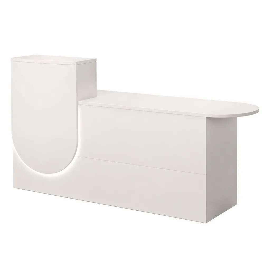 Banco reception moderno con cassetti e ripiani, 120 cm, bianco, per negozi e hotel