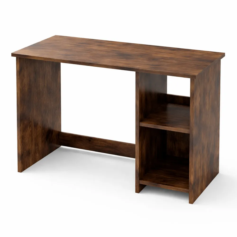 Scrivania Salvaspazio in Legno con Ripiani e Tavolo PC