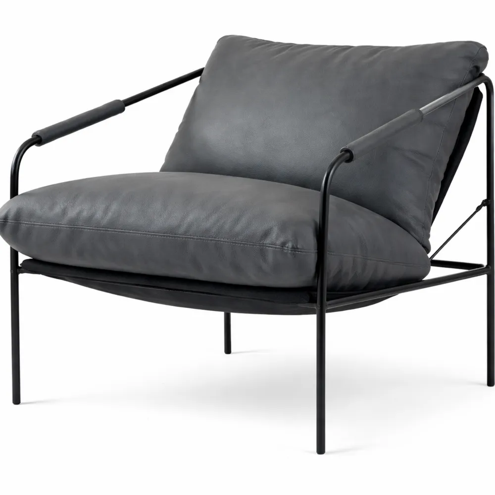 Poltrona da Salotto Moderna Imbottita con Cuscini Rimovibili e Braccioli, Telaio in Metallo, in Pelle PU, Grigio Carbone