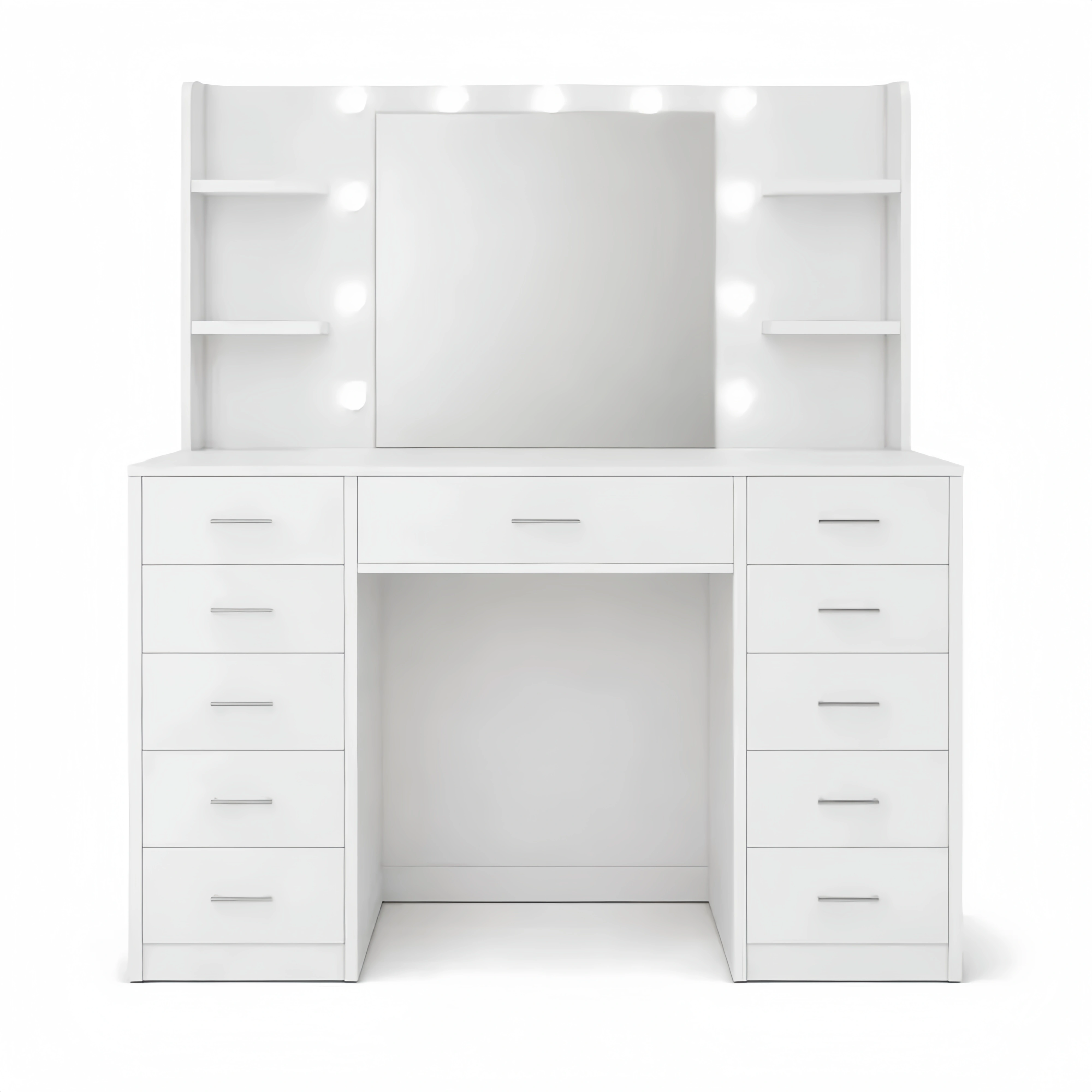 Tavolo da Trucco con Specchio LED, 3 Colori, 11 Cassetti, Ripiani e Ganci