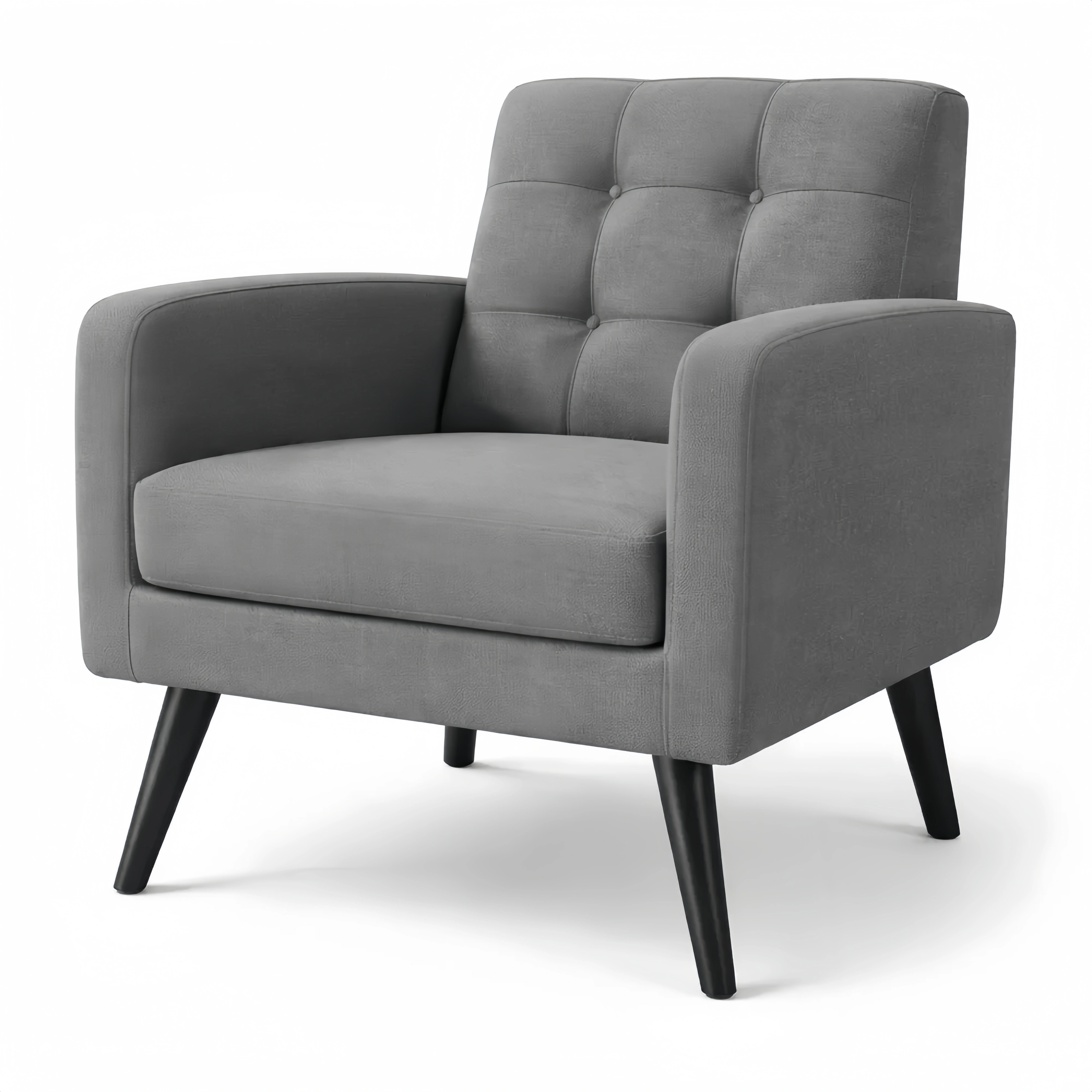 Poltrona Lounge Imbottita con Braccioli e Schienale in Tessuto Grigio Scuro